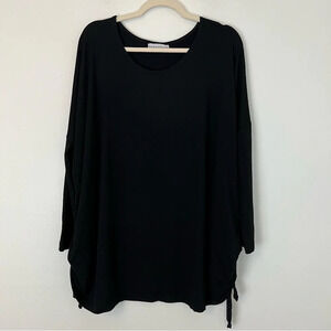 Bryn Walker Relaxed Ruched Cozy Tunic Top Black XS Made in USA Lagenlook Casual